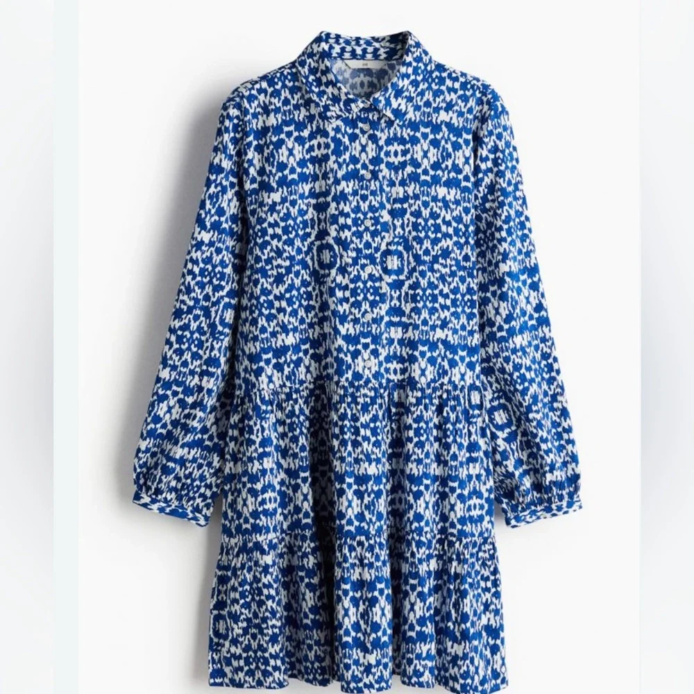 Tiered shirt dress - Bright blue/Patterned| H&M - Picture 1 of 6